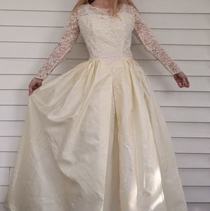 Vintage 50s Wedding Dress Ivory Lace Gown 1950s Formal Carol Brent XS S